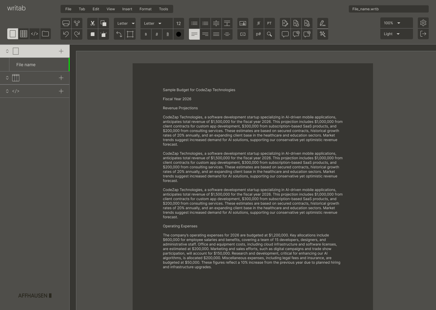 WRITAB Editor